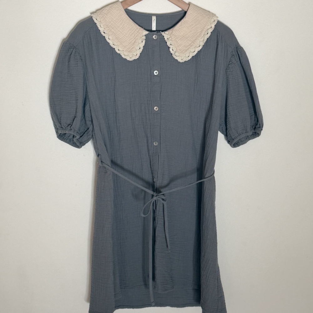Rylee + Cru Slate Blue Dress with Collar